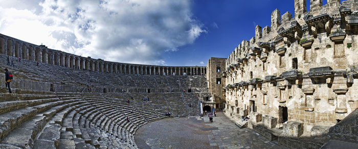 Ancient roman amphitheater against sky in city