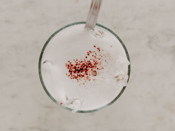 High angle view of drink on table