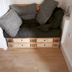 High angle view of sofa at home