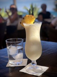 Close-up of pina colada cocktail on table