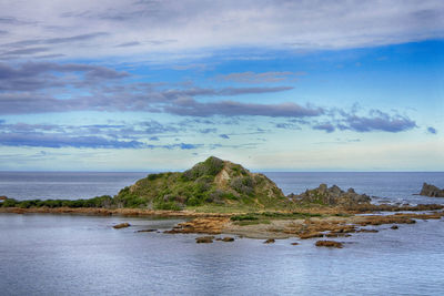 Scenic view of sea against cloudy sky