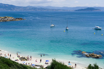 High angle view of sea against sky in cíes islands, galicia, spain