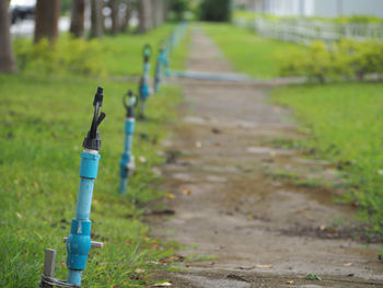 Close-up of bicycle on field