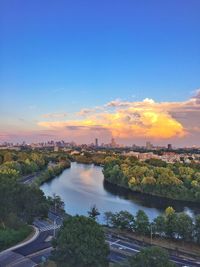 High angle view of river against cloudy sky