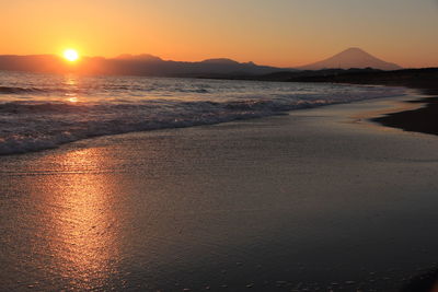 Scenic view of sea against sky during sunset