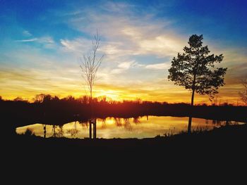 Silhouette trees on landscape against sky during sunset