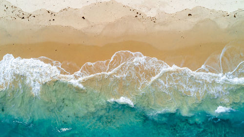 Aerial view of the sandy beach and ocean in zanzibar