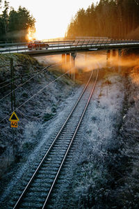 High angle view of railroad track during winter