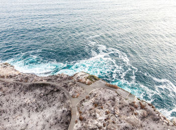 High angle view of rocks on beach