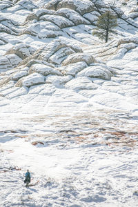 High angle view of man on rock