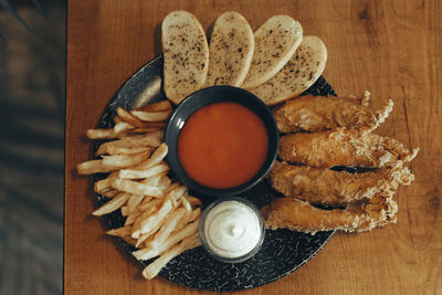 High angle view of breakfast on table