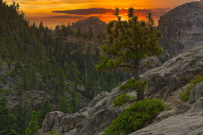 Scenic view of mountains against sky during sunset