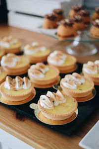 High angle view of cupcakes on table