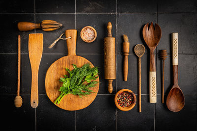 High angle view of food on table