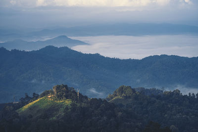 High angle view of mountains against sky