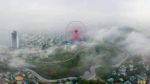 High angle view of cityscape against sky