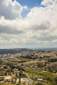 High angle view of town against sky