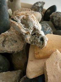 High angle view of bread on rocks