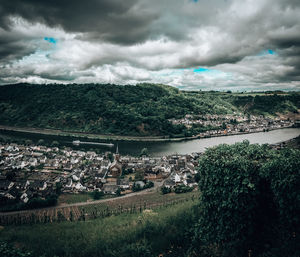 High angle view of townscape against sky