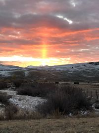 Scenic view of landscape against sky during sunset