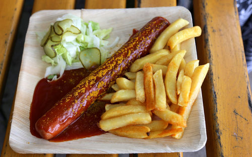 Close-up of sausage on table