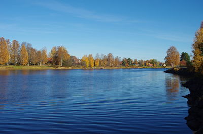 Scenic view of lake against blue sky