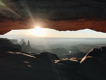 Scenic view of mountains against sky during sunset