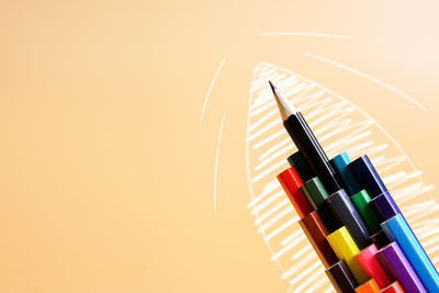 High angle view of multi colored pencils