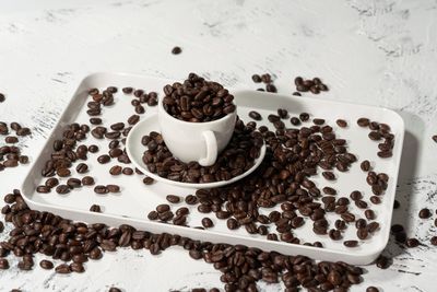 High angle view of coffee beans on table