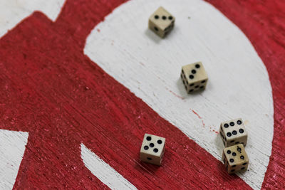 High angle view of objects on table