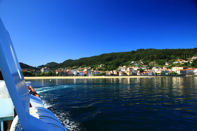 Scenic view of sea against clear blue sky