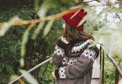 Woman wearing knit hat