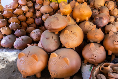 High angle view of pumpkins for sale in market