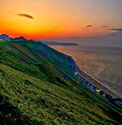 Scenic view of sea against sky during sunset