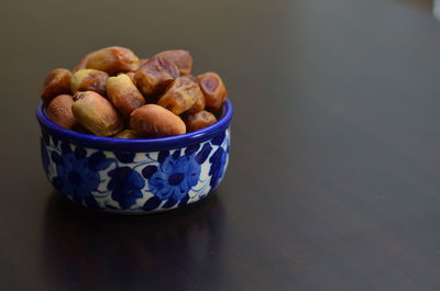 Close-up of basket in bowl on table