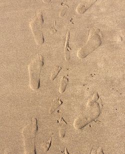 High angle view of footprints on sand