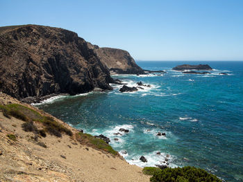 Scenic view of sea against clear sky