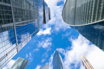 Low angle view of modern buildings against sky