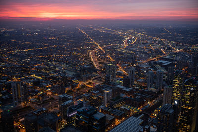 Aerial view of city at night