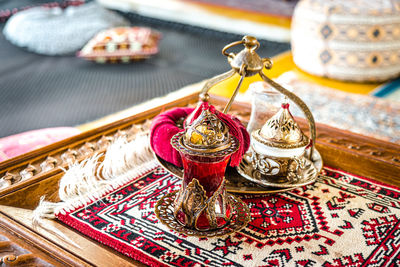 Close-up of christmas decorations on table