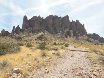 Rock formations on landscape against sky