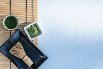 High angle view of drink on table