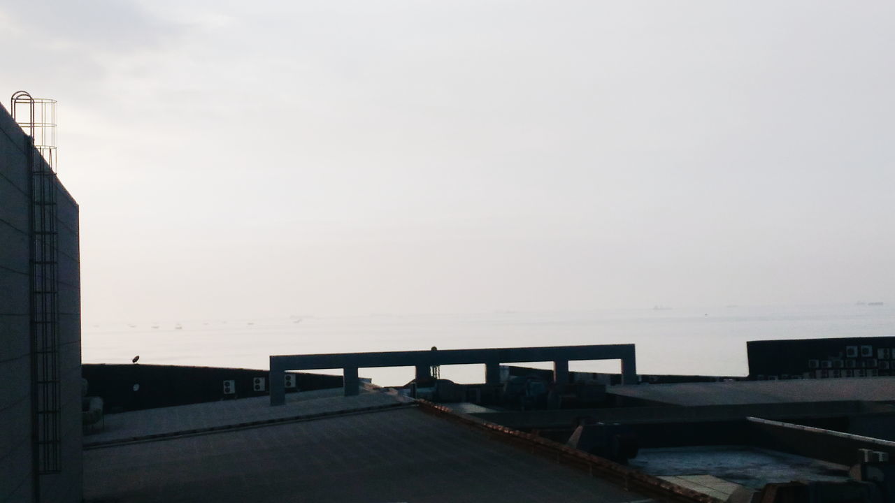 RAILING BY SEA AGAINST SKY