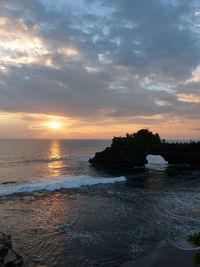 View of sea against cloudy sky during sunset