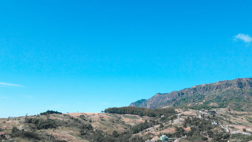 Scenic view of landscape against clear blue sky