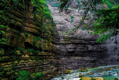 View of waterfall on cliff