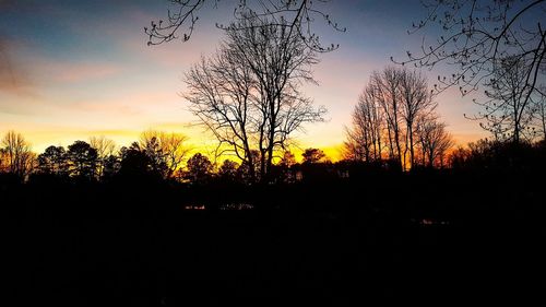 Silhouette trees against sky during sunset