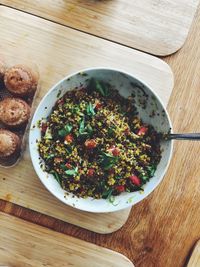 High angle view of food in bowl on table