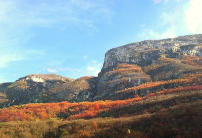 Scenic view of mountain against sky during autumn