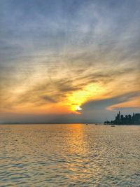 Scenic view of sea against sky during sunset